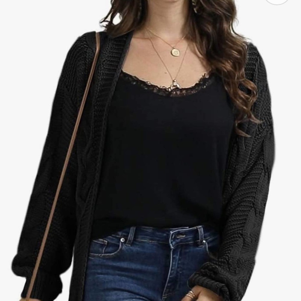 Talbots Oversized Chunky Open Front Cardigan Sweater Cable Knit Long Sleeve M